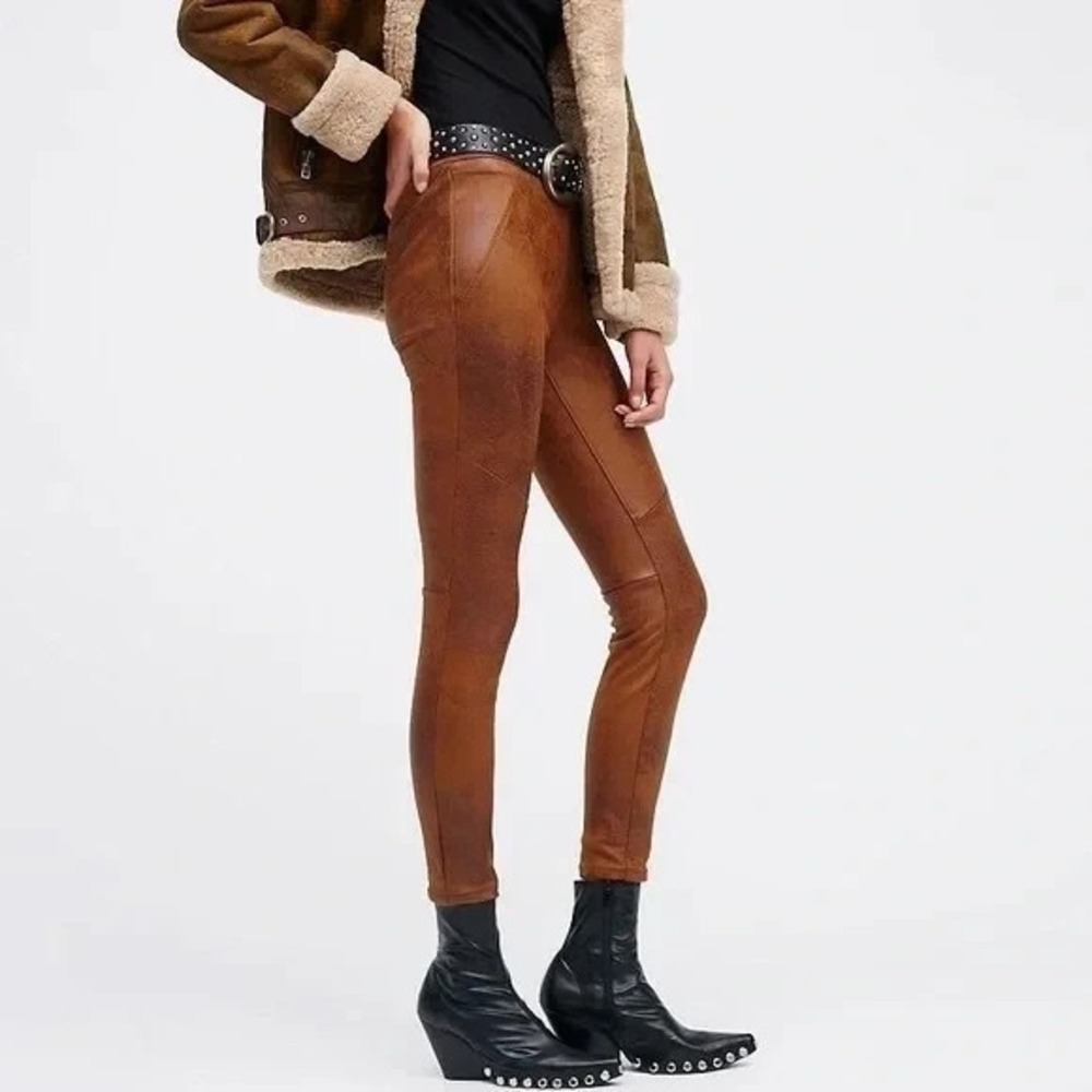 Free People Faux Suede Leggings Women's 4 Brown Stretch Boho Chic Pants